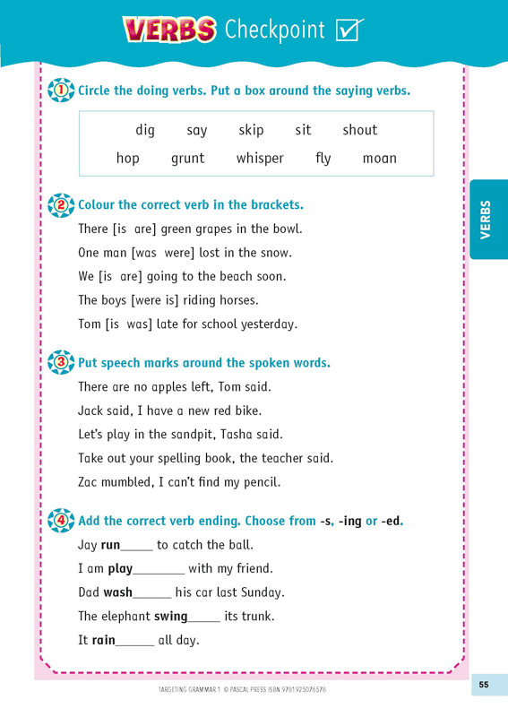 Sample inside page 55 of Targeting Grammar Activity Book 1, shown in the publisher's preview gallery