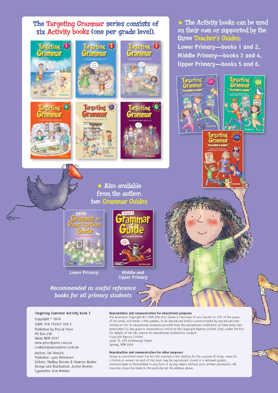 Back cover of Targeting Grammar Activity Book 3 from Pascal Press, shown at the end of the publisher gallery