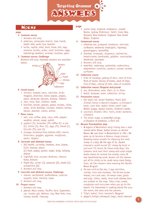 Sample page from the answer section at the back of Targeting Grammar Activity Book 4, from the publisher's preview gallery
