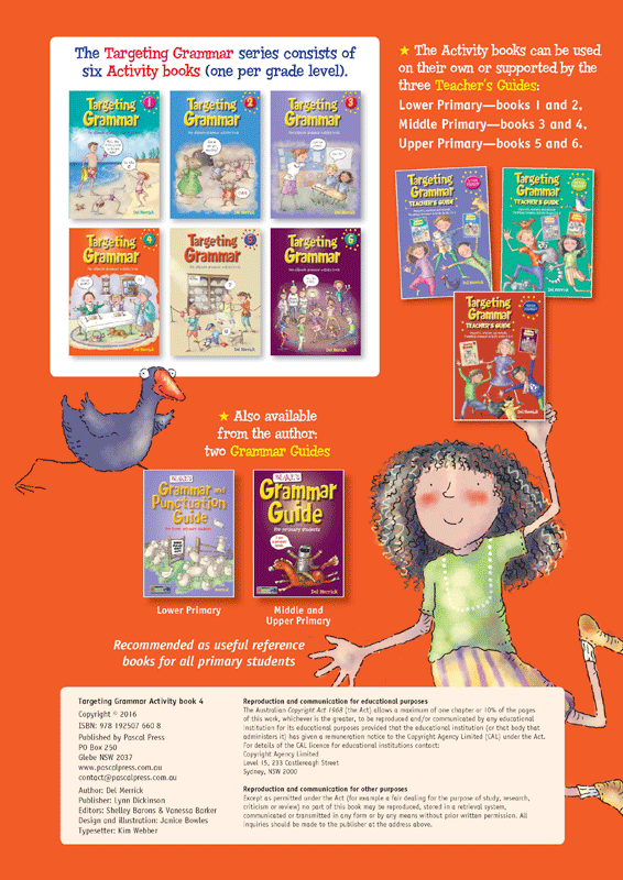 Back cover of Targeting Grammar Activity Book 4 from Pascal Press, shown at the end of the publisher gallery