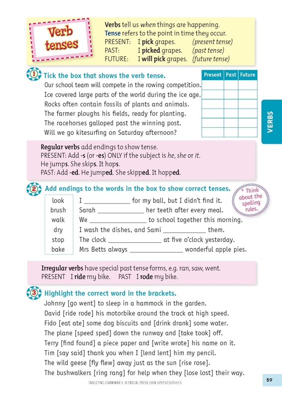 Sample inside page 59 of Targeting Grammar Activity Book 5, shown in the publisher's preview gallery