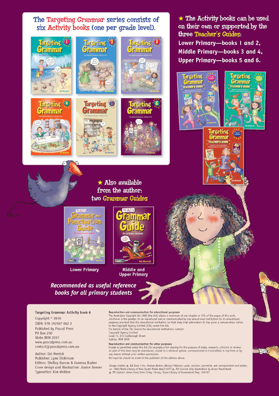 Back cover of Targeting Grammar Activity Book 6 from Pascal Press, shown at the end of the publisher gallery