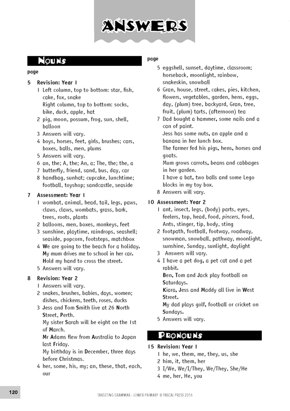 Sample inside page 120 of Targeting Grammar Teacher's Guide Lower Primary, shown in the publisher's preview gallery
