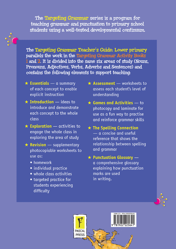 Back cover of Targeting Grammar Teacher's Guide Lower Primary from Pascal Press, shown at the end of the publisher gallery