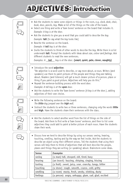 Sample inside page 22 of Targeting Grammar Teacher's Guide Lower Primary, shown in the publisher's preview gallery