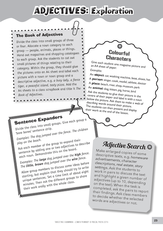 Sample inside page 23 of Targeting Grammar Teacher's Guide Lower Primary, shown in the publisher's preview gallery