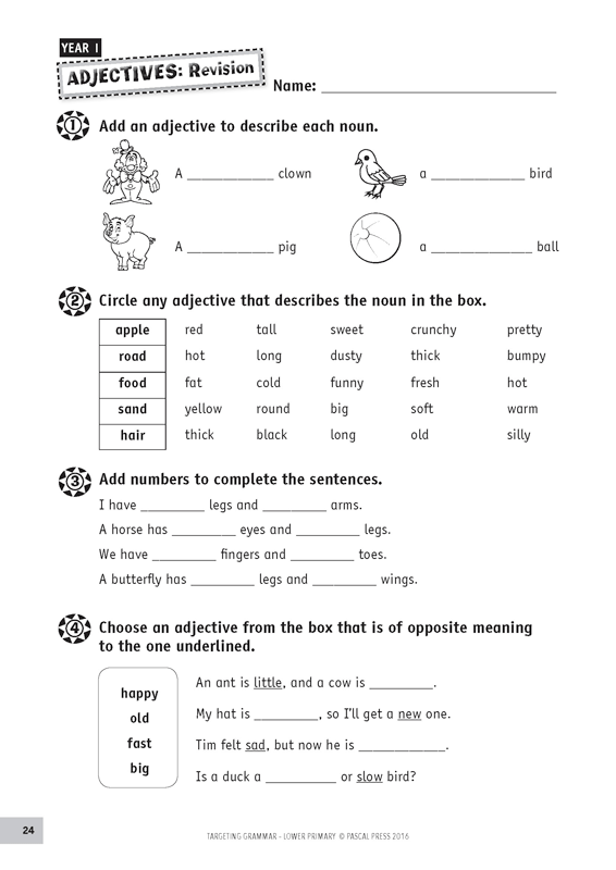 Sample inside page 24 of Targeting Grammar Teacher's Guide Lower Primary, shown in the publisher's preview gallery