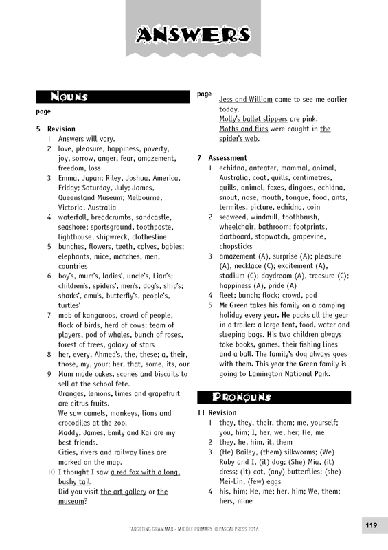 Sample inside page 119 of Targeting Grammar Teacher's Guide Middle Primary, shown in the publisher's preview gallery