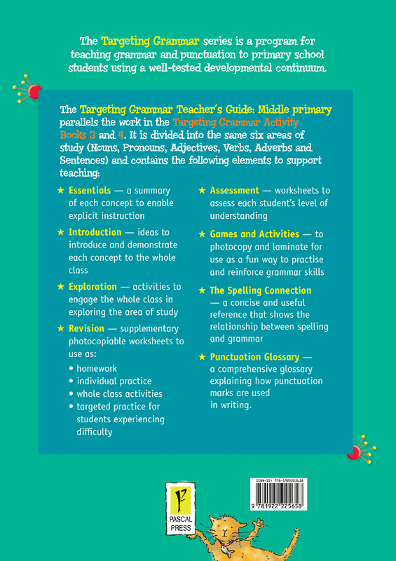 Back cover of Targeting Grammar Teacher's Guide Middle Primary from Pascal Press, shown at the end of the publisher gallery