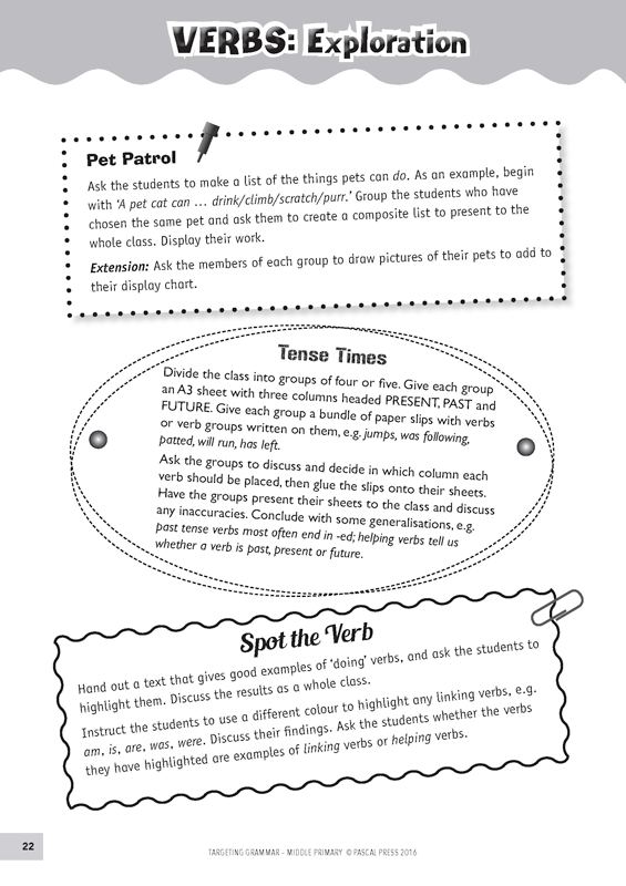 Sample inside page 22 of Targeting Grammar Teacher's Guide Middle Primary, shown in the publisher's preview gallery