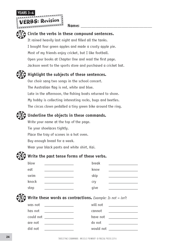 Sample inside page 24 of Targeting Grammar Teacher's Guide Middle Primary, shown in the publisher's preview gallery