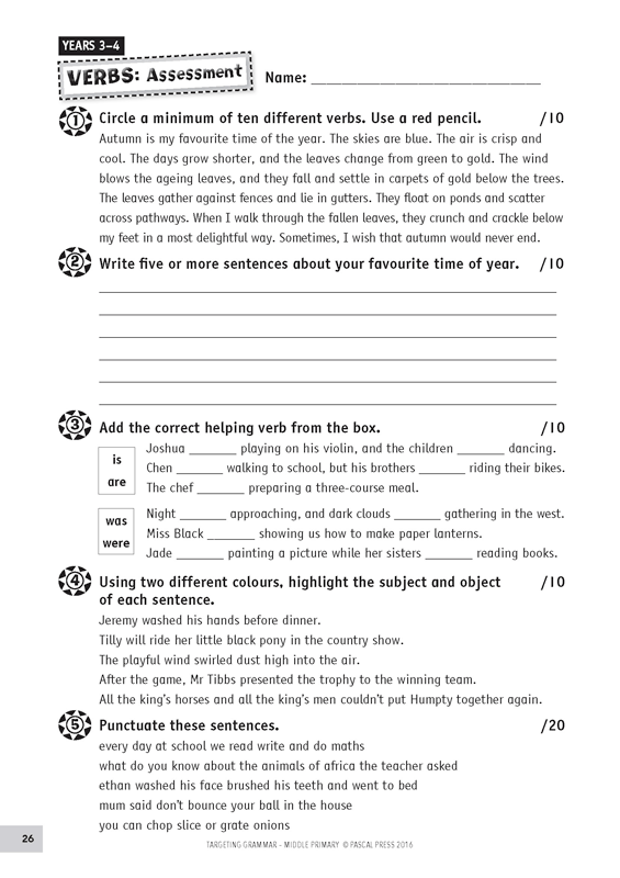 Sample inside page 26 of Targeting Grammar Teacher's Guide Middle Primary, shown in the publisher's preview gallery