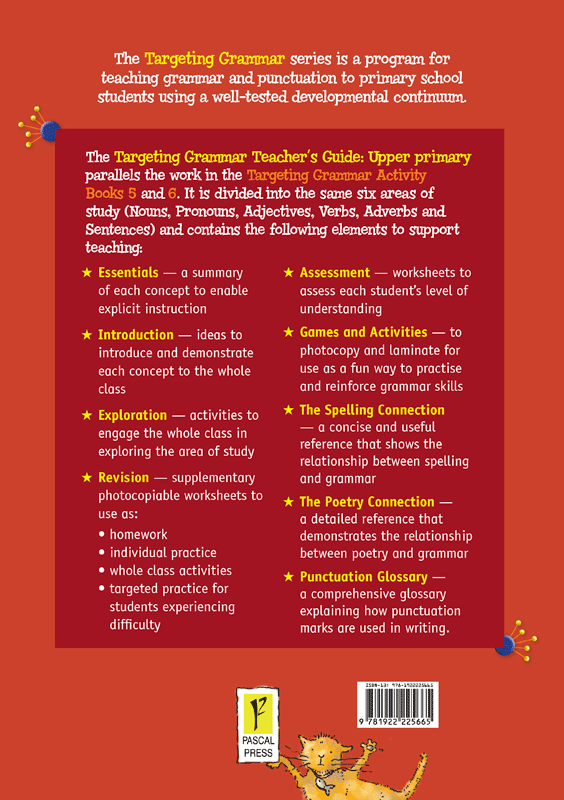 Back cover of Targeting Grammar Teacher's Guide Upper Primary from Pascal Press, shown at the end of the publisher gallery