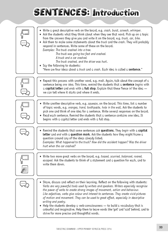 Sample inside page 33 of Targeting Grammar Teacher's Guide Upper Primary, shown in the publisher's preview gallery