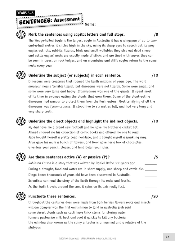 Sample inside page 37 of Targeting Grammar Teacher's Guide Upper Primary, shown in the publisher's preview gallery