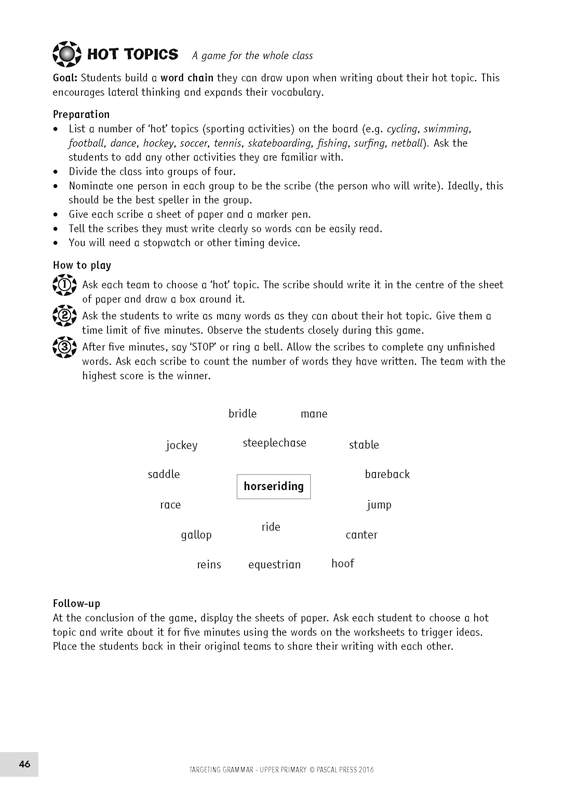 Sample inside page 46 of Targeting Grammar Teacher's Guide Upper Primary, shown in the publisher's preview gallery