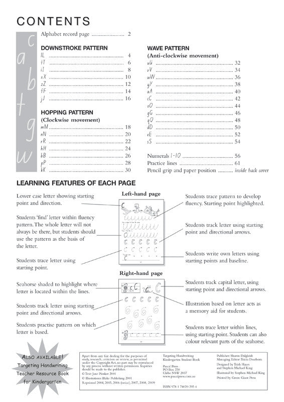 Sample interior page from the Targeting Handwriting NSW Year K Student Book, showing letter tracing and handwriting practice