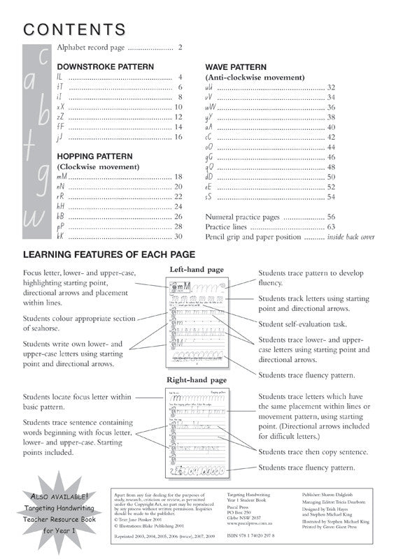 Sample interior page from the Targeting Handwriting NSW Year 1 Student Book showing NSW Foundation Style handwriting practice activities