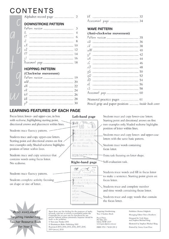 Sample interior page from the Targeting Handwriting NSW Year 2 Student Book showing NSW Foundation Style handwriting practice activities