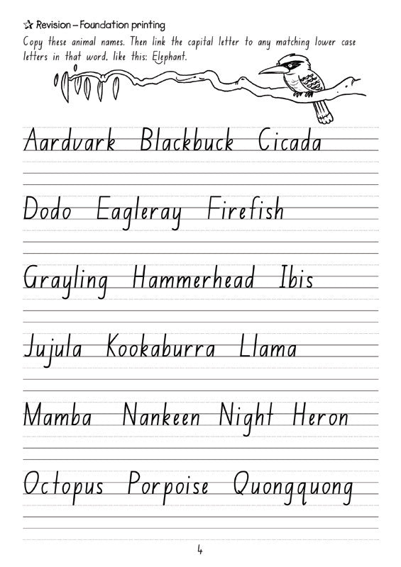Sample interior page from the Targeting Handwriting NSW Year 4 Student Book showing NSW Foundation Style cursive handwriting practice activities