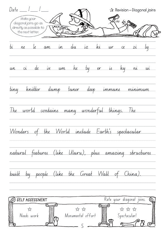 Sample interior page from the Targeting Handwriting NSW Year 6 Student Book showing NSW Foundation Style cursive handwriting practice activities