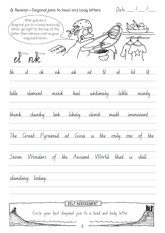 Sample interior page from the Targeting Handwriting NSW Year 6 Student Book showing NSW Foundation Style cursive handwriting practice activities