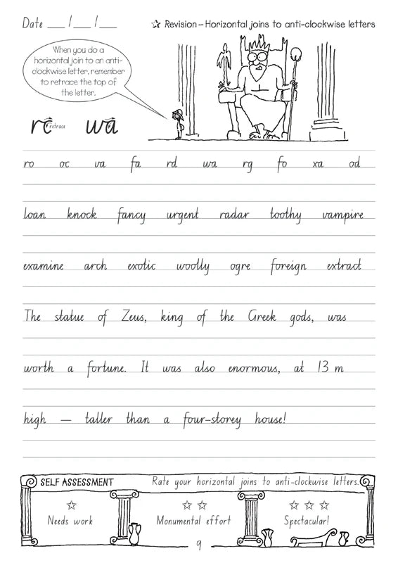 Sample interior page from the Targeting Handwriting NSW Year 6 Student Book showing NSW Foundation Style cursive handwriting practice activities