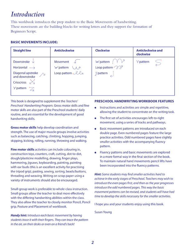 Sample interior page from the Targeting Handwriting Preschool Workbook, showing pre-writing movement and pattern practice
