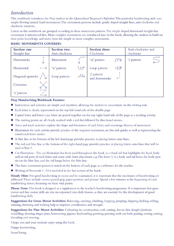 Sample interior page from the Targeting Handwriting QLD Prep Student Book showing Queensland Beginner's Alphabet letter formation and tracing practice