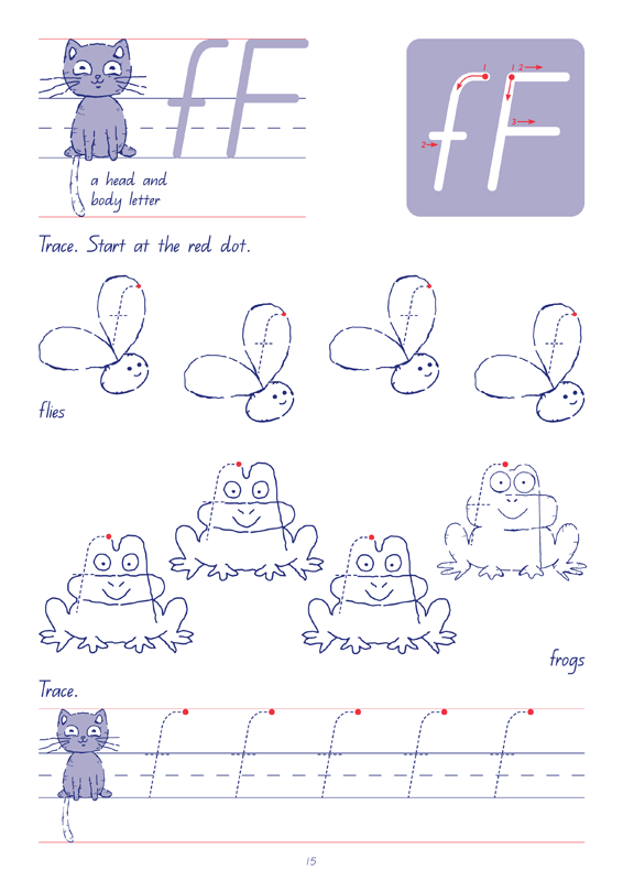 Sample interior page from the Targeting Handwriting QLD Prep Student Book showing Queensland Beginner's Alphabet letter formation and tracing practice
