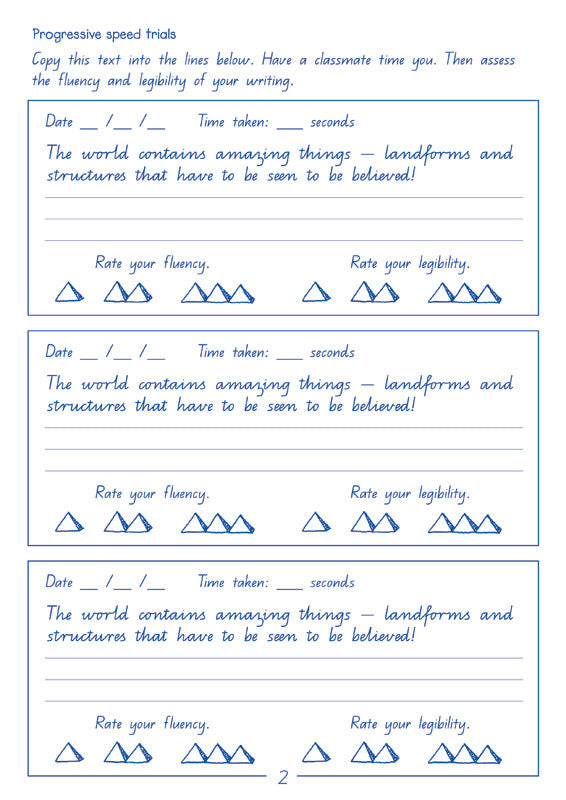Sample interior page from the Targeting Handwriting QLD Year 6 Student Book showing Queensland Modern Cursive practice activities