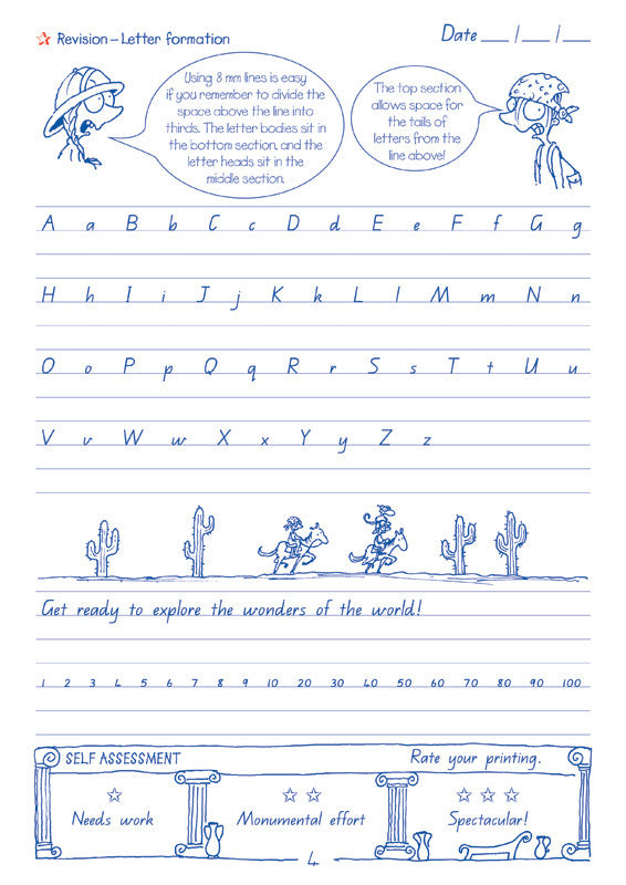 Sample interior page from the Targeting Handwriting QLD Year 6 Student Book showing Queensland Modern Cursive practice activities