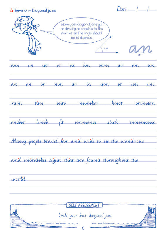 Sample interior page from the Targeting Handwriting QLD Year 6 Student Book showing Queensland Modern Cursive practice activities