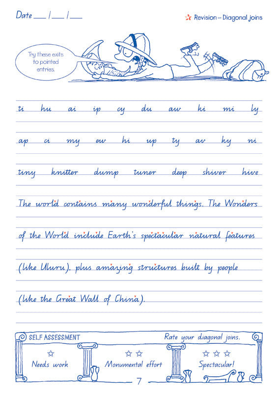 Sample interior page from the Targeting Handwriting QLD Year 6 Student Book showing Queensland Modern Cursive practice activities