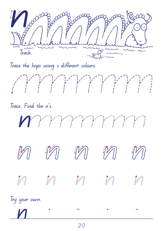 Sample interior page from the Targeting Handwriting QLD Year 1 Student Book showing Queensland Beginner's Alphabet letter formation and tracing practice