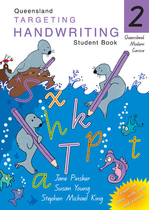 Front cover of the Targeting Handwriting QLD Year 2 Student Book by Pascal Press, a Queensland Modern Cursive handwriting workbook