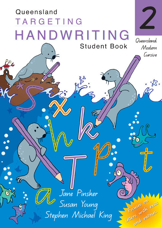 Front cover of the Targeting Handwriting QLD Year 2 Student Book by Pascal Press, a Queensland Modern Cursive handwriting workbook