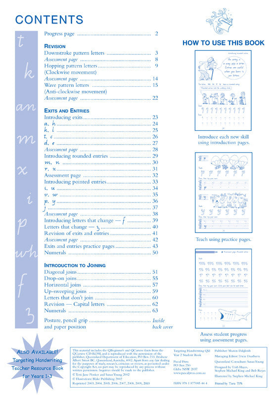 Sample interior page from the Targeting Handwriting QLD Year 2 Student Book showing Queensland Modern Cursive handwriting practice activities