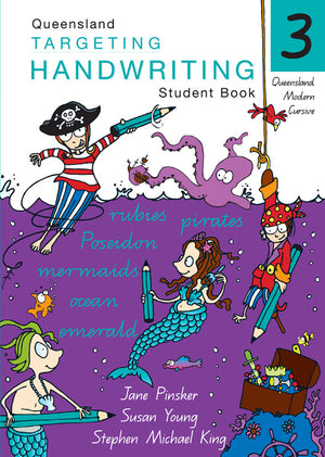 Front cover of the Targeting Handwriting QLD Year 3 Student Book by Pascal Press, a Queensland Modern Cursive handwriting workbook
