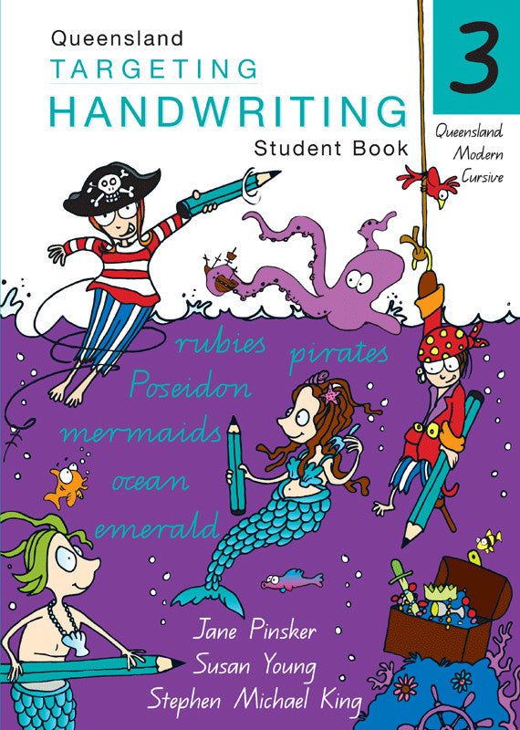 Front cover of the Targeting Handwriting QLD Year 3 Student Book by Pascal Press, a Queensland Modern Cursive handwriting workbook