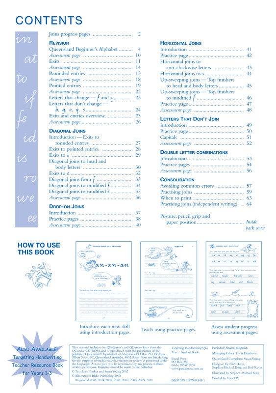 Sample interior page from the Targeting Handwriting QLD Year 3 Student Book showing Queensland Modern Cursive handwriting practice activities