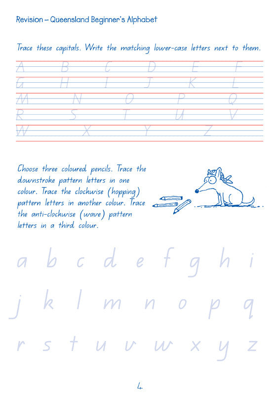 Sample interior page from the Targeting Handwriting QLD Year 3 Student Book showing Queensland Modern Cursive handwriting practice activities