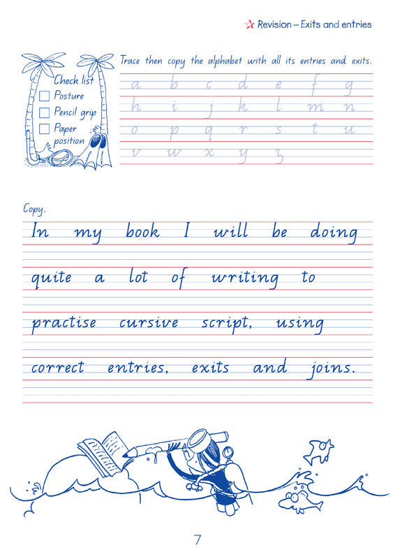 Sample interior page from the Targeting Handwriting QLD Year 4 Student Book showing Queensland Modern Cursive handwriting practice activities