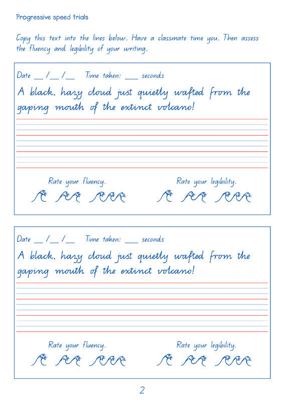 Sample interior page from the Targeting Handwriting QLD Year 5 Student Book showing Queensland Modern Cursive handwriting practice activities