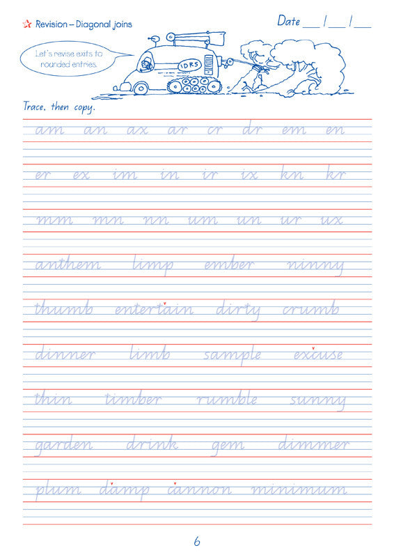 Sample interior page from the Targeting Handwriting QLD Year 5 Student Book showing Queensland Modern Cursive handwriting practice activities