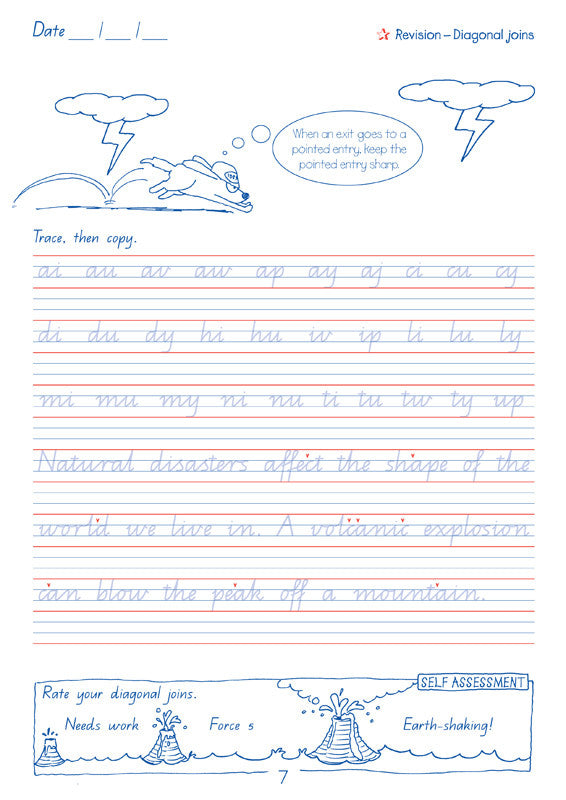 Sample interior page from the Targeting Handwriting QLD Year 5 Student Book showing Queensland Modern Cursive handwriting practice activities