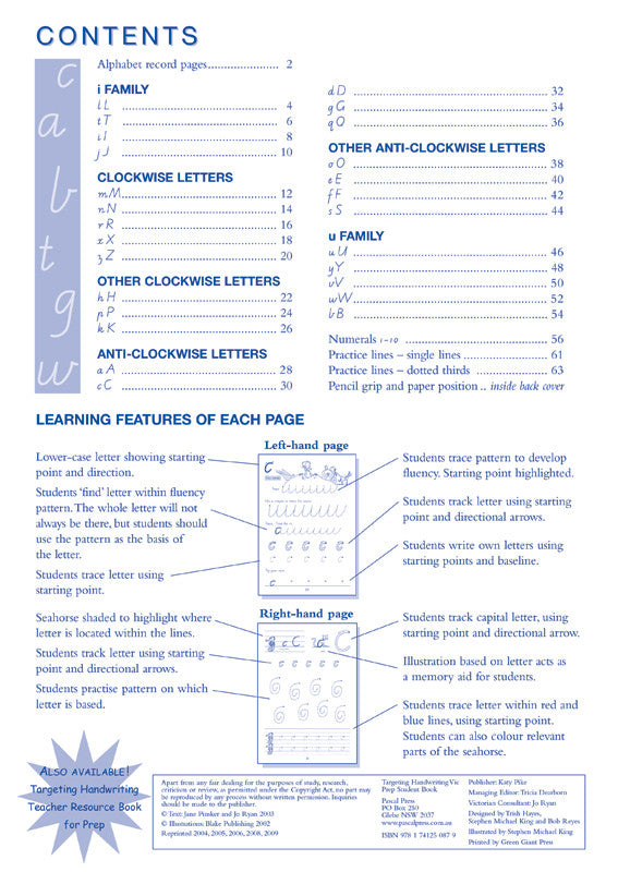 Sample interior page from the Targeting Handwriting VIC Prep Student Book showing Victorian Modern Cursive practice activities