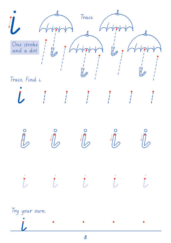 Sample interior page from the Targeting Handwriting VIC Prep Student Book showing Victorian Modern Cursive practice activities