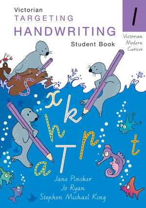 Front cover of the Targeting Handwriting VIC Year 1 Student Book by Pascal Press, a Victorian Modern Cursive workbook