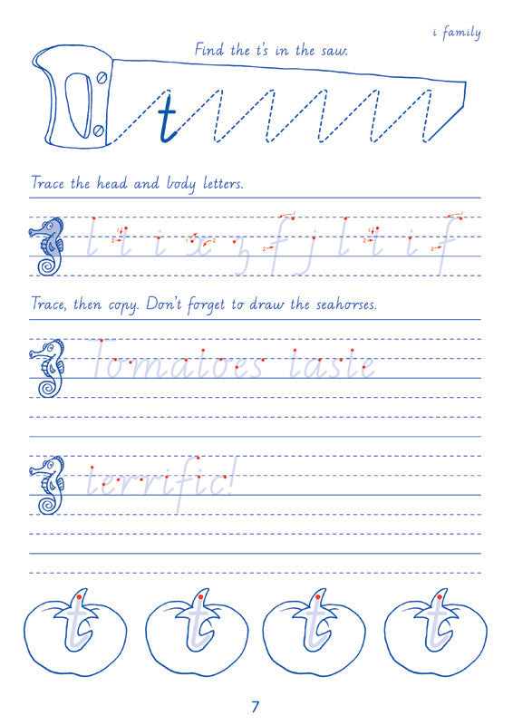 Sample interior page from the Targeting Handwriting VIC Year 1 Student Book showing Victorian Modern Cursive practice activities